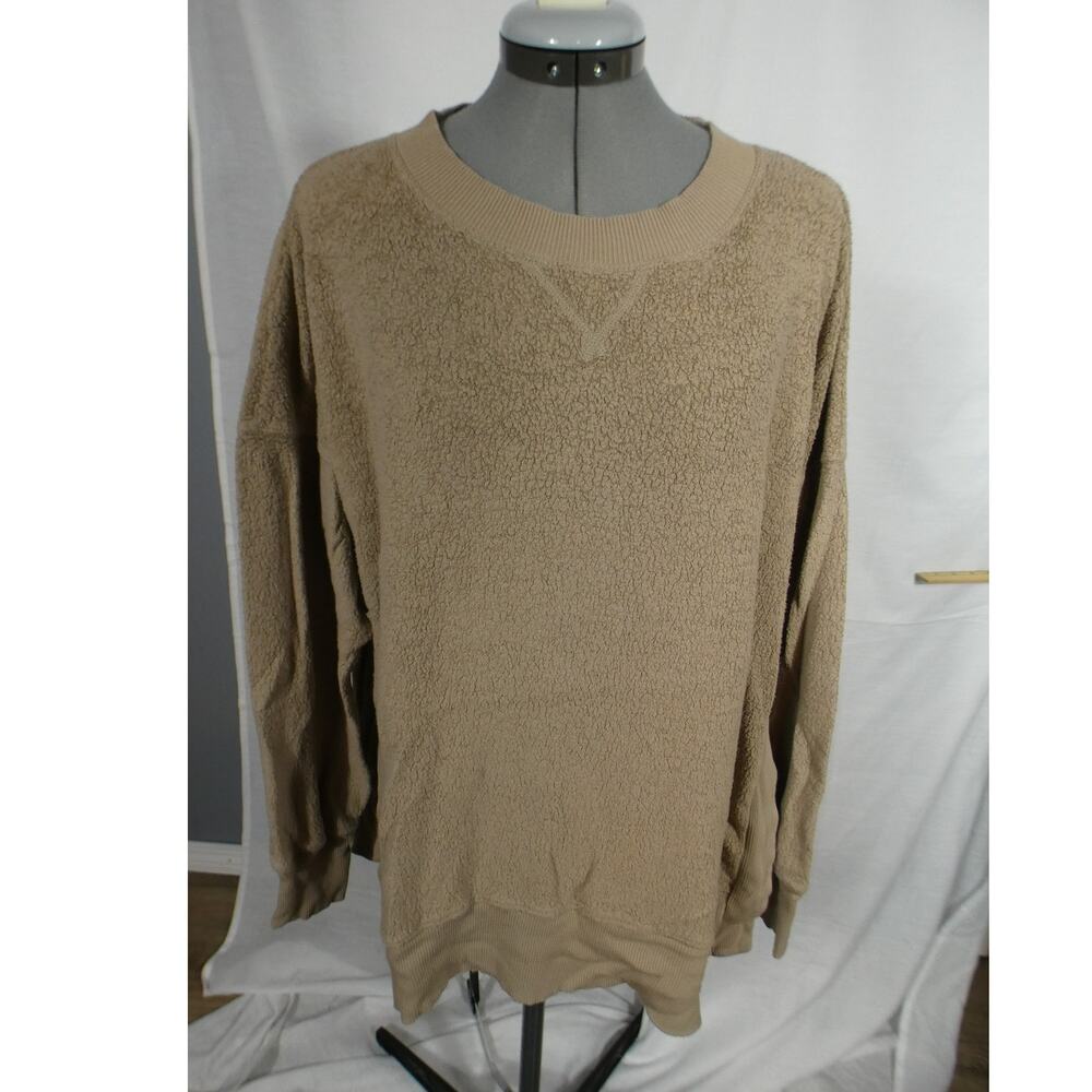 Aerie Medium Tan Crew Neck Sweatshirt Long Sleeves Side Slits Oversized Casual